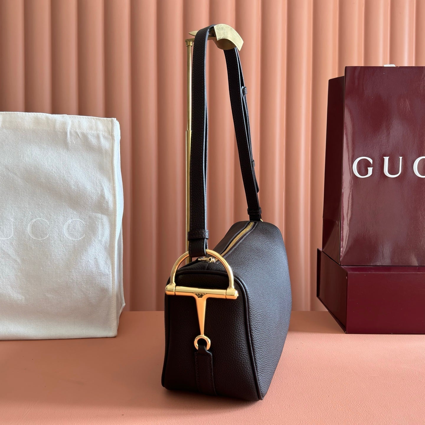 Gucci 2026 Half Horsebit Bag 31.5cm Brown Chocolate Cowhide 277449