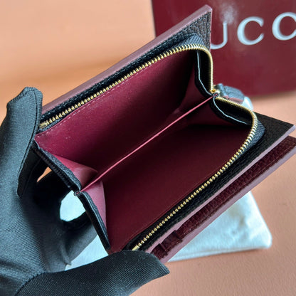Gucci 2026 GG Marmont Bi-fold Wallet Black Red Leather 280859