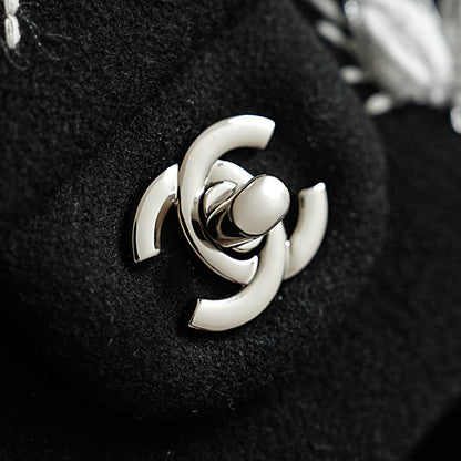 Chanel 2026 Wheat Embroidery Bag 25.5cm Black Velvet Leather