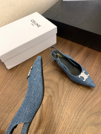 CL Alma Triomphe Slingback 50mm In Blue Denim 318794