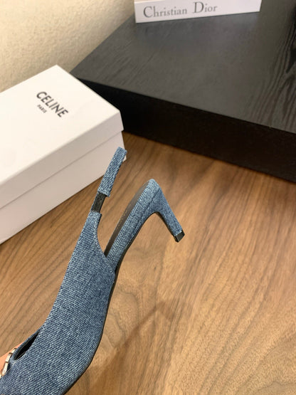 CL Alma Triomphe Slingback 50mm In Blue Denim 318794