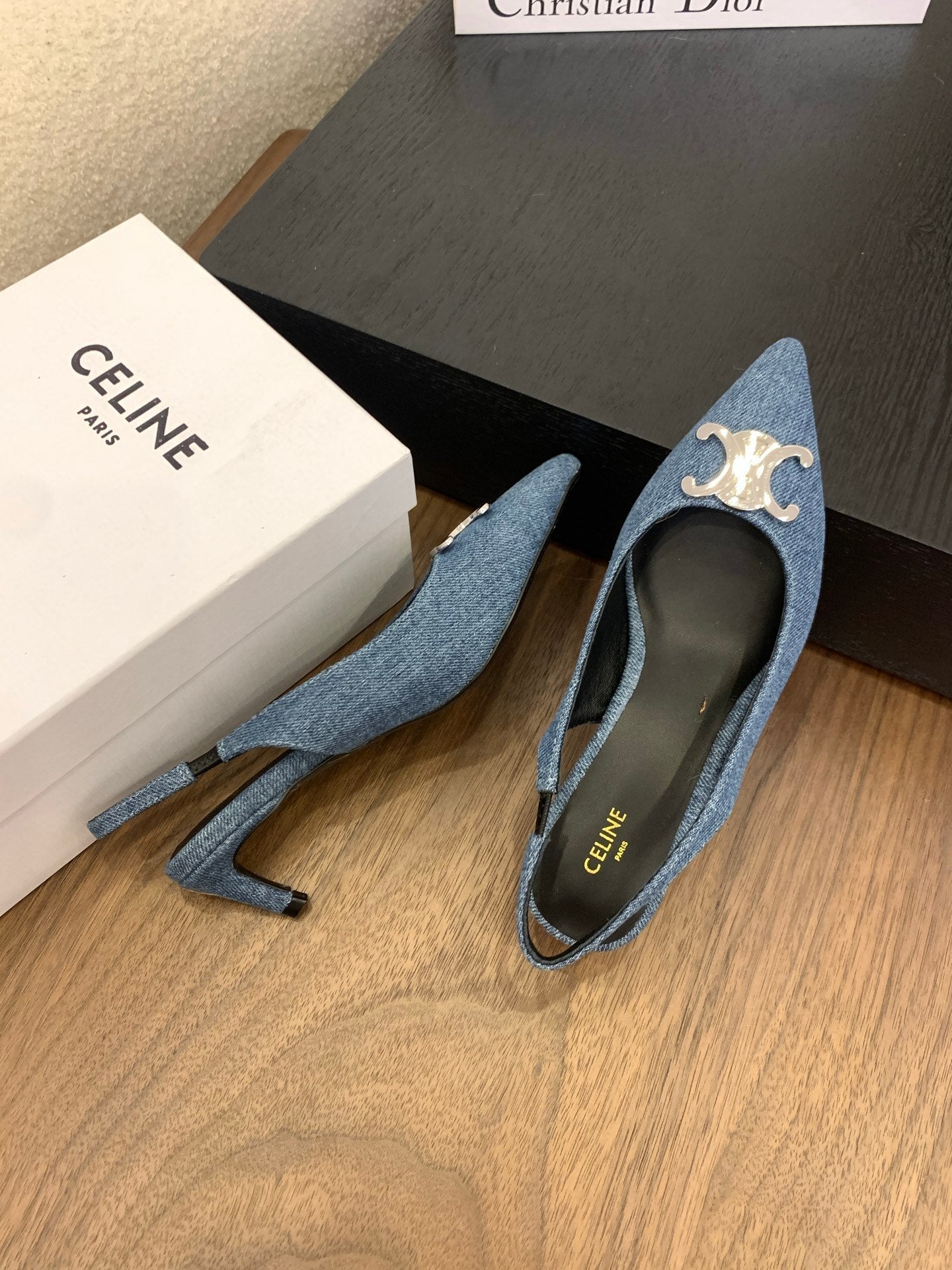 CL Alma Triomphe Slingback 50mm In Blue Denim 318794