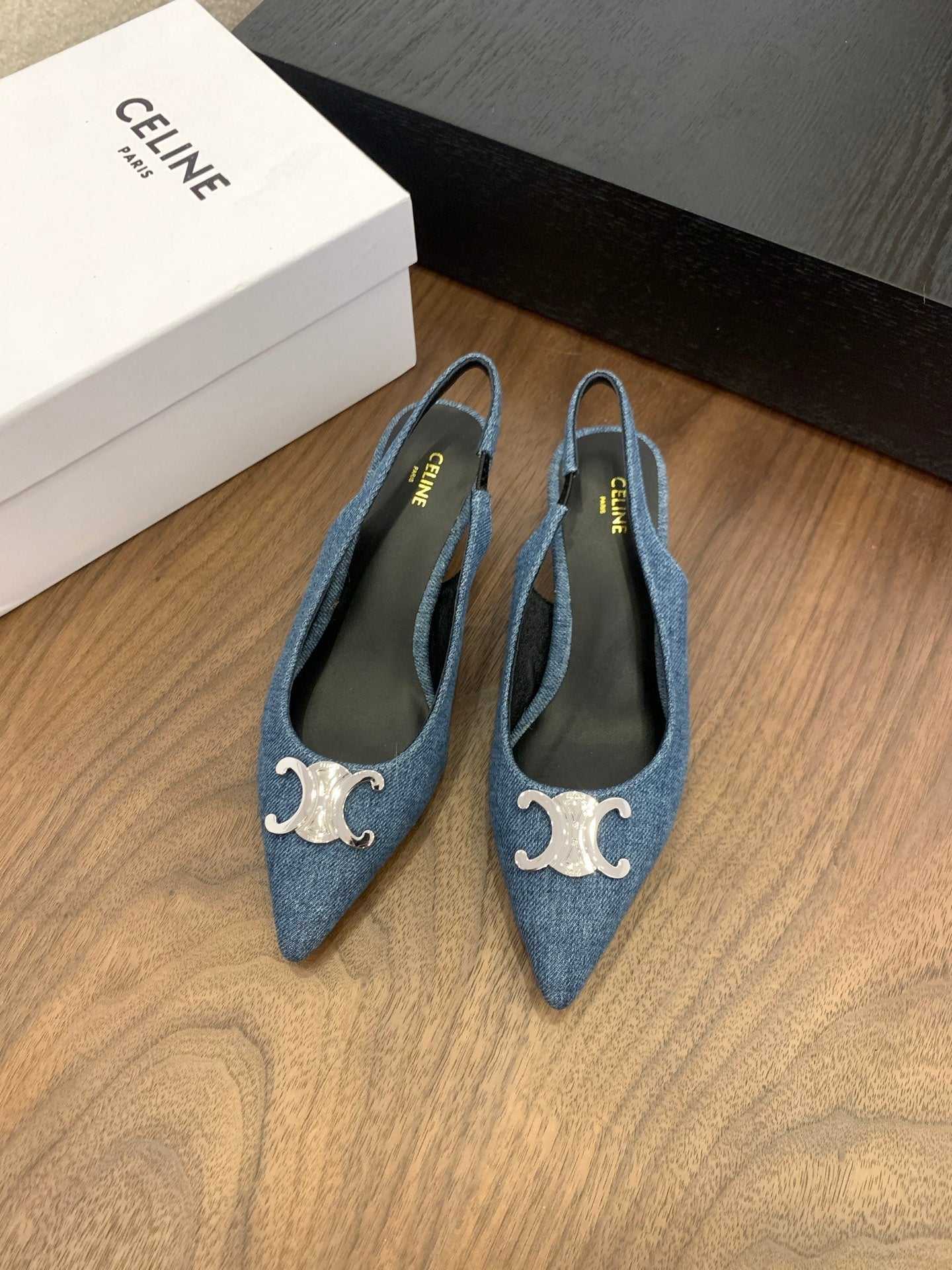 CL Alma Triomphe Slingback 50mm In Blue Denim 318794