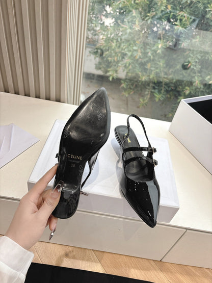 CELINE Slingback Black Snake Embossed Leather 285948