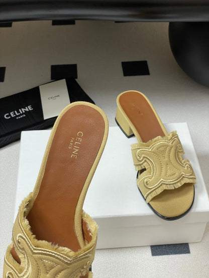 CL Marina Fringed Mule 40mm In Caramel Denim 319737