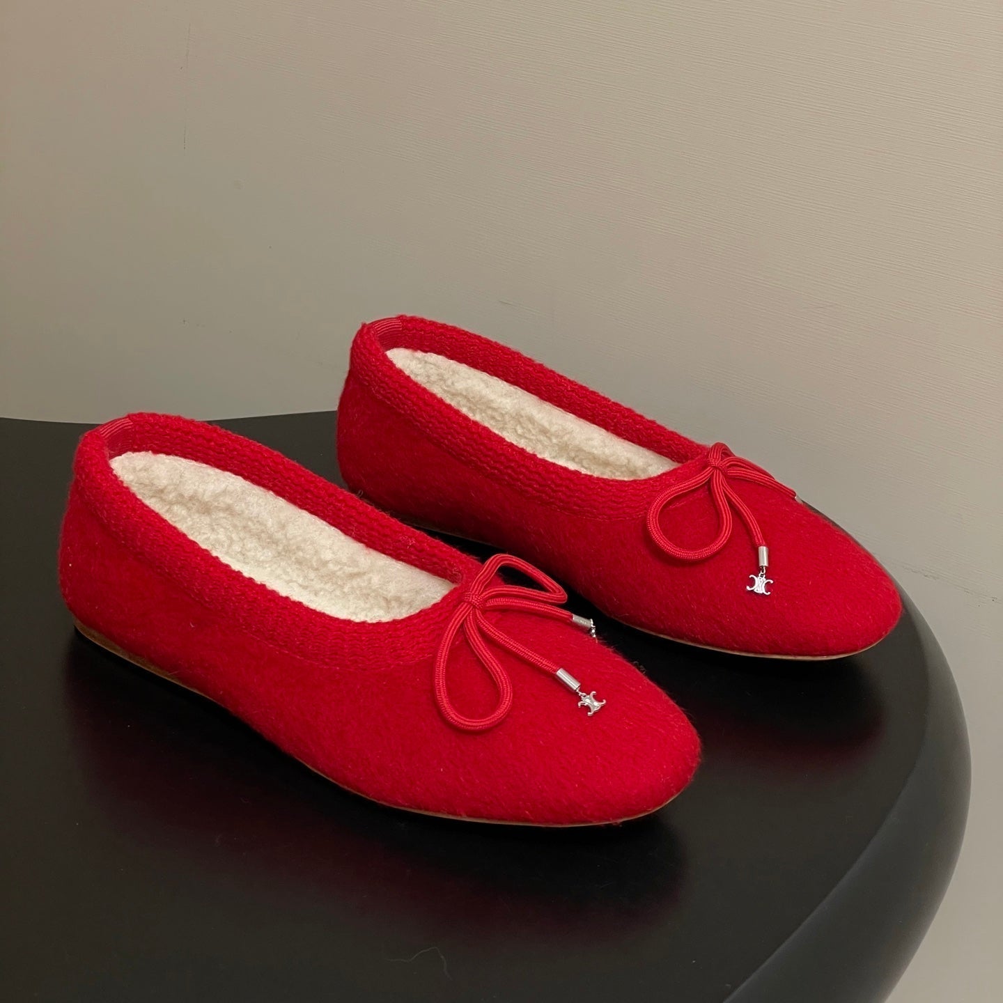 Celine 26s Ballet Flats In Red Wool With Bow Style 3
