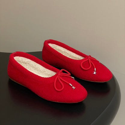 Celine 26s Ballet Flats In Red Wool With Bow Style 3