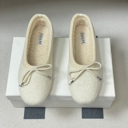 Celine 26s Ballet Flats In White Wool With Bow Style 2