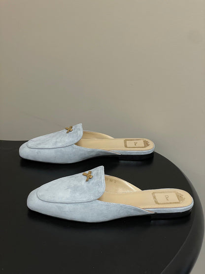 CD 26 Bow Mules Baby Blue Beige Suede Cowhide 632593