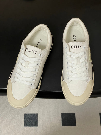 Celine Alan Sneakers White Ivory Canvas Rubber 701717