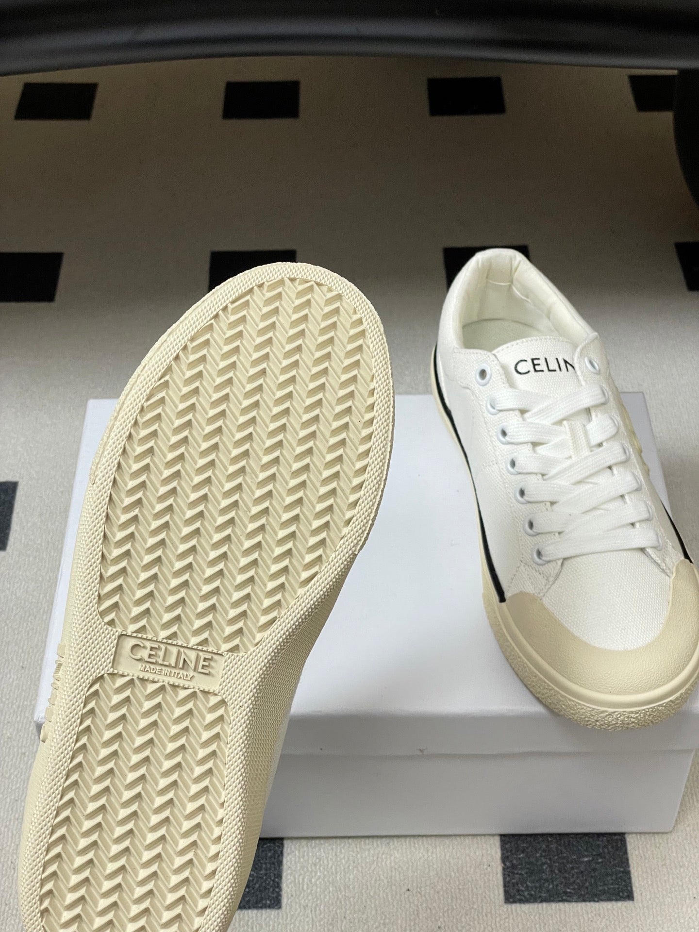 Celine Alan Sneakers White Ivory Canvas Rubber 701717