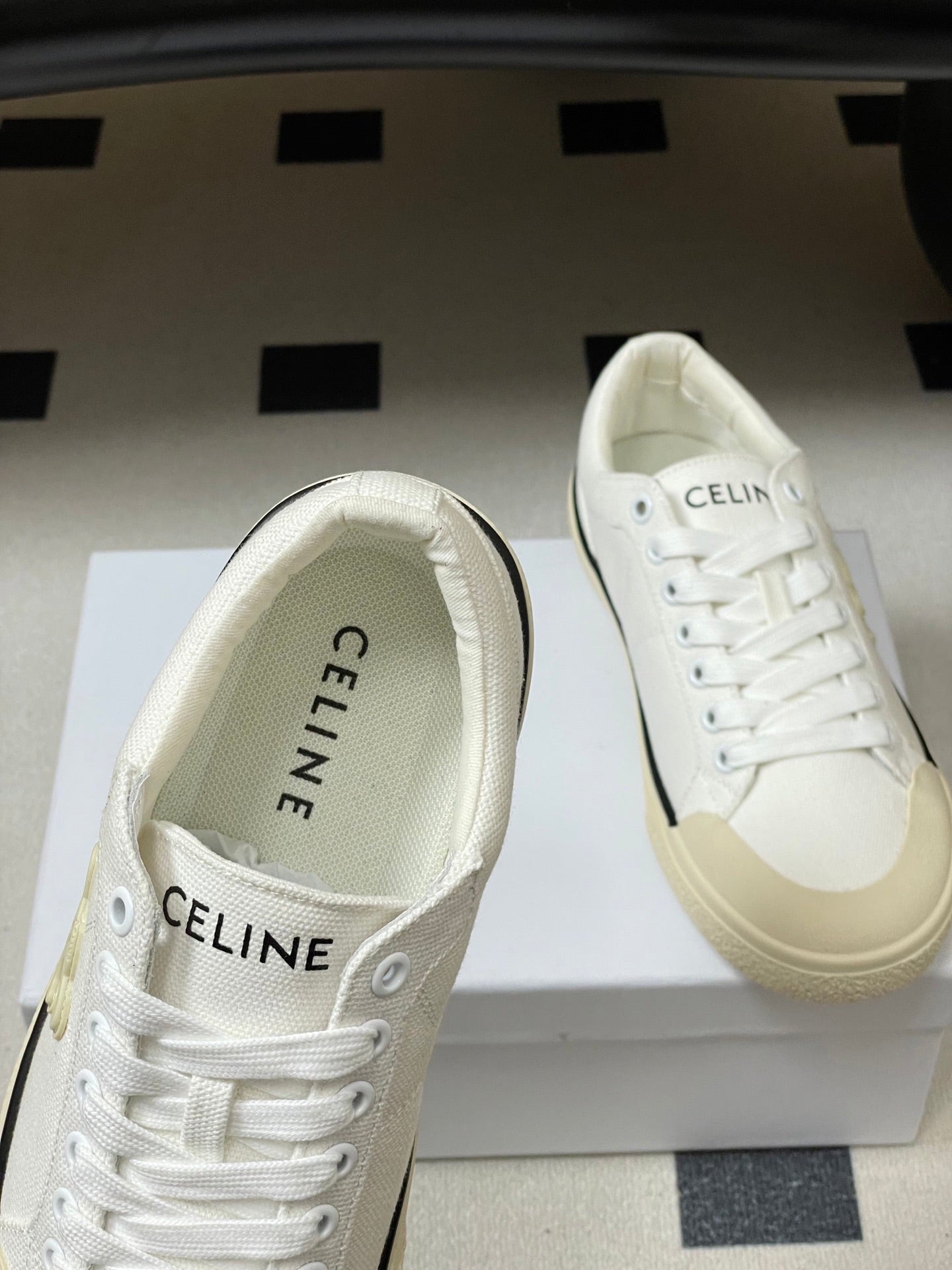 Celine Alan Sneakers White Ivory Canvas Rubber 701717