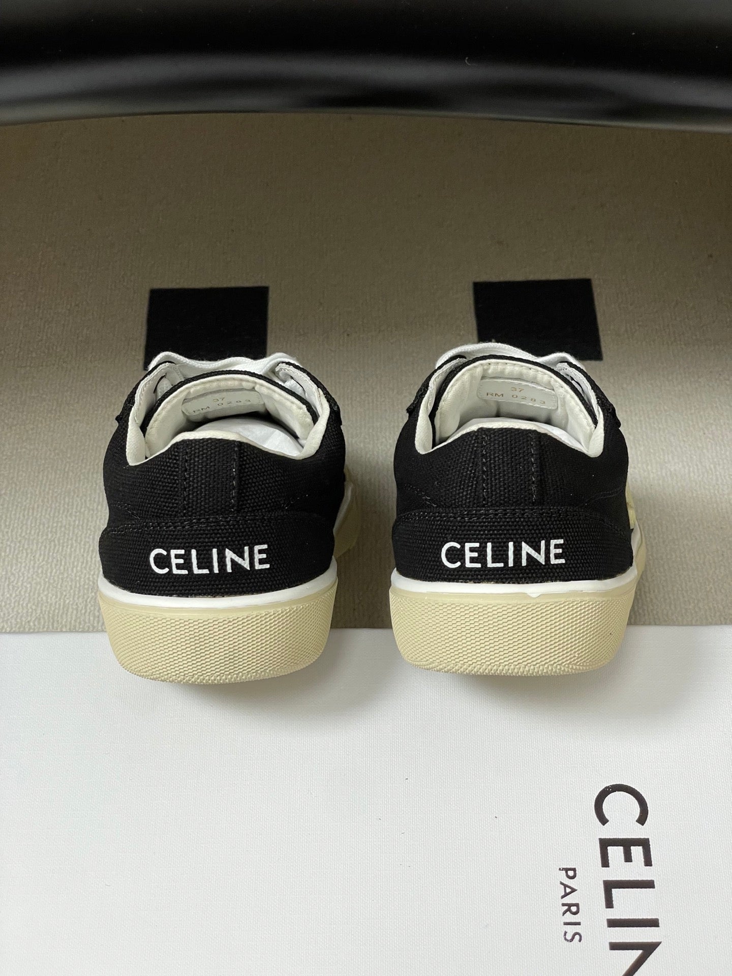 Celine Alan Sneakers Black Ivory Canvas Rubber 701719