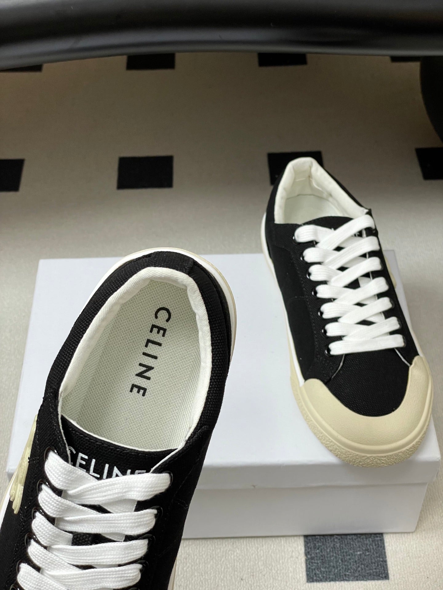 Celine Alan Sneakers Black Ivory Canvas Rubber 701719