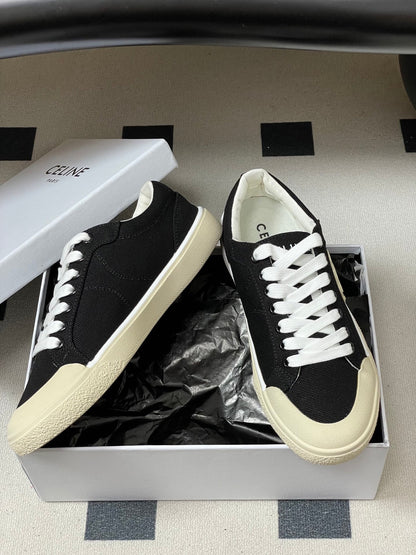 Celine Alan Sneakers Black Ivory Canvas Rubber 701719
