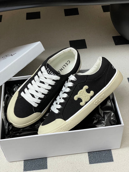 Celine Alan Sneakers Black Ivory Canvas Rubber 701719