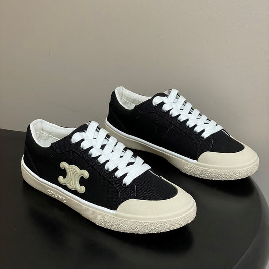 Celine Alan Sneakers Black Ivory Canvas Rubber 701719