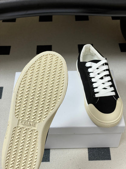 Celine Alan Sneakers Black Ivory Canvas Rubber 701719