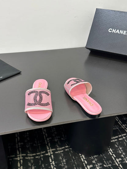 CC 2026 Slippers Pink Black Mesh Sheepskin 668147