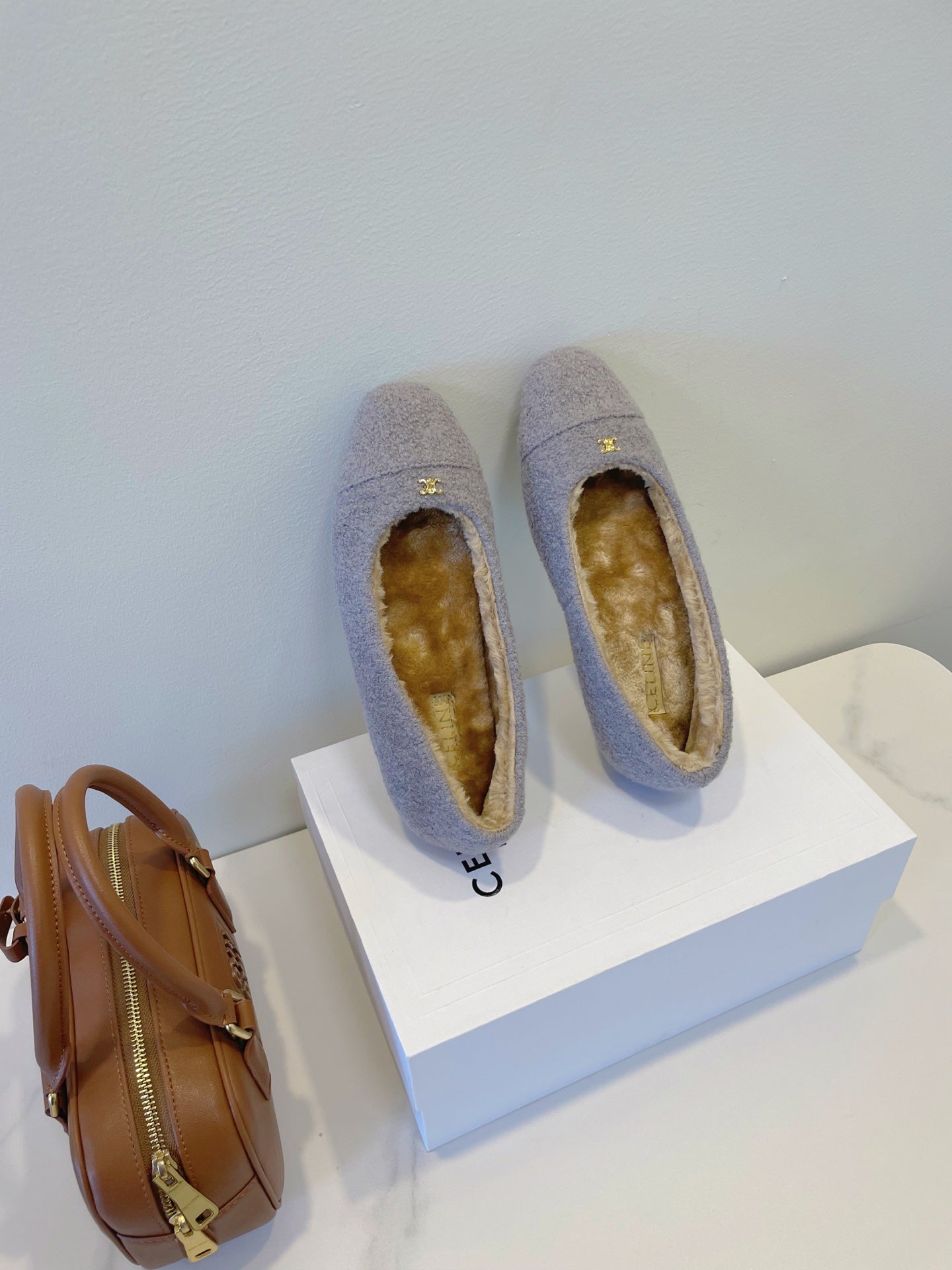 Celine 26s Flat Shoes In Lavender Grey Wool