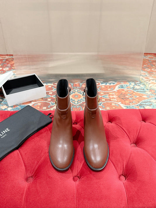 Celine Garance Triomphe Strap Boot 60mm Brown Calfskin