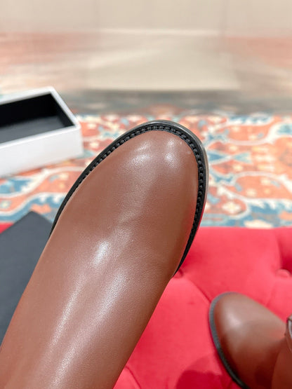 Celine Garance Triomphe Strap Boot 60mm Brown Calfskin