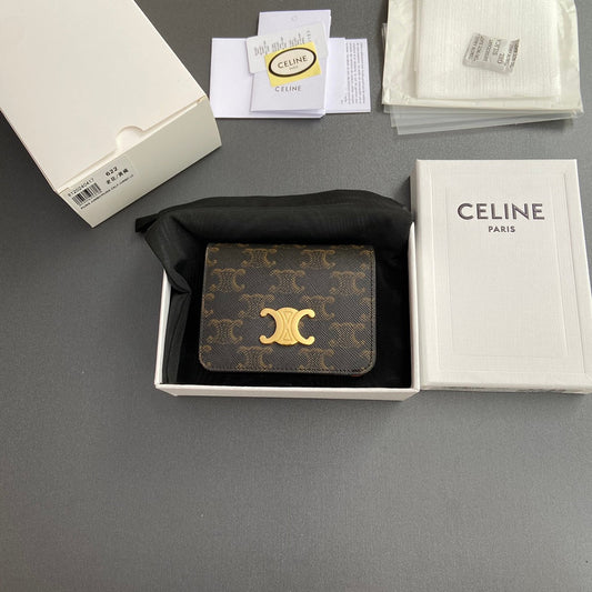 TRIOMPHE 622 Compact Wallet Tan Canvas & Cowhide