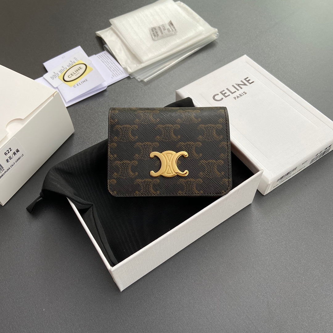 TRIOMPHE 622 Compact Wallet Tan Canvas & Cowhide