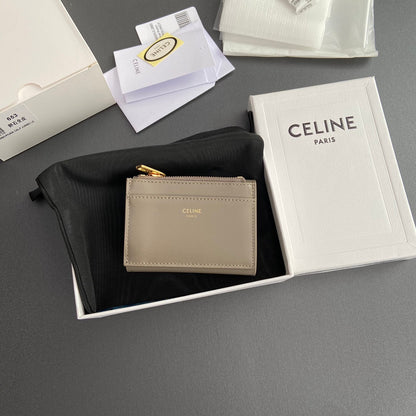 TRIOMPHE Compact Wallet With Coin Purse Modern Taupe Leather
