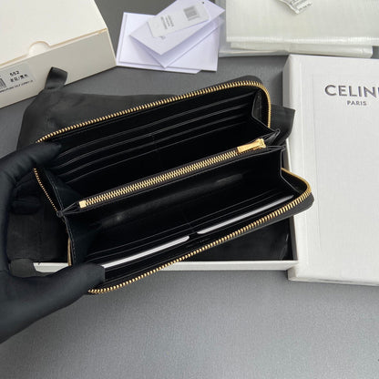TRIOMPHE Large Zipped Wallet Black Canvas & Cowhide
