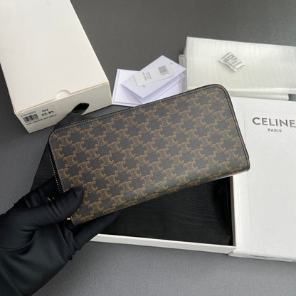 TRIOMPHE Large Zipped Wallet Black Canvas & Cowhide