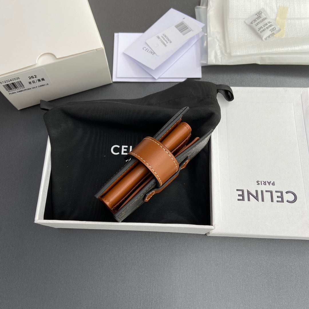 TRIOMPHE Celine Small Strap Wallet Tan Canvas&Cowhile