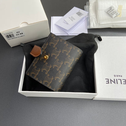TRIOMPHE Celine Small Strap Wallet Tan Canvas&Cowhile