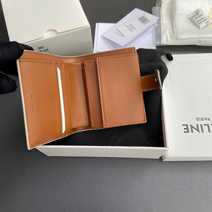 TRIOMPHE Celine Small Strap Wallet Beige Canvas&Cowhile