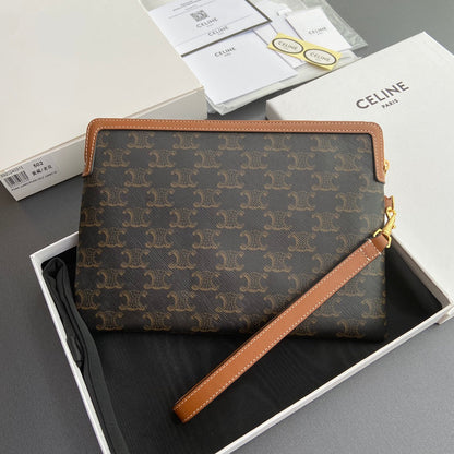 TRIOMPHE Celine Print Small Pouch Tan Cowhide&Canvas