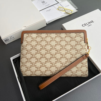 TRIOMPHE PRINT Small Pouch Tan Beige Cowhide