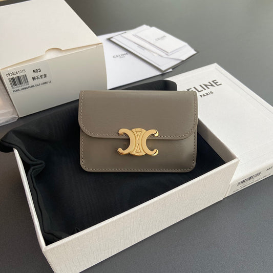TRIOMPHE 10i583 Flap Card Holder Modern Taupe Shiny Cowhide