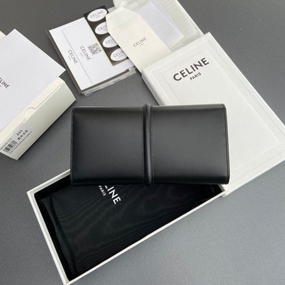 TRIOMPHE Large Wallet 16 Black Satinated Cowhide