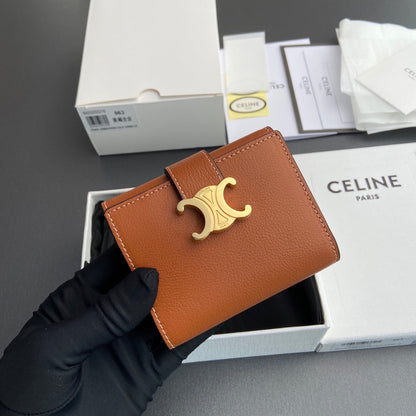 TRIOMPHE Fine Strap Wallet Nino Brown Grain Cowhide GHW
