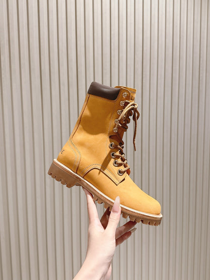 CELINE Kurt Lace-Up Mid Boot Light Brown Nubuck Calfskin 452784