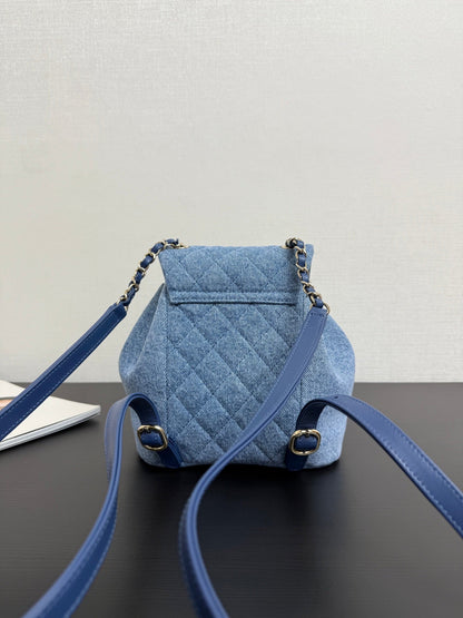 Chanel 2026 Backpack 18cm Blue Denim Leather