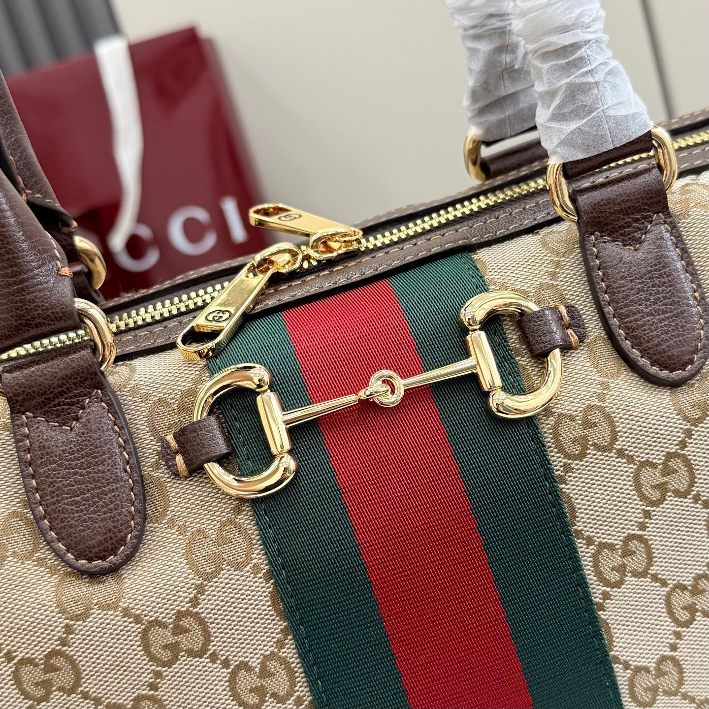 Gucci 2026 Borsetto Boston Bag Beige Brown Canvas Leather