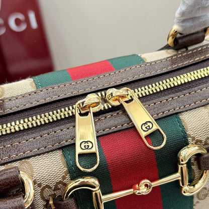 Gucci 2026 Borsetto Boston Bag Beige Brown Canvas Leather