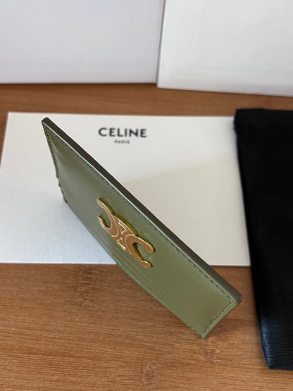TRIOMPHE Card Holder Olive Green Cowhide& Fabric GHW