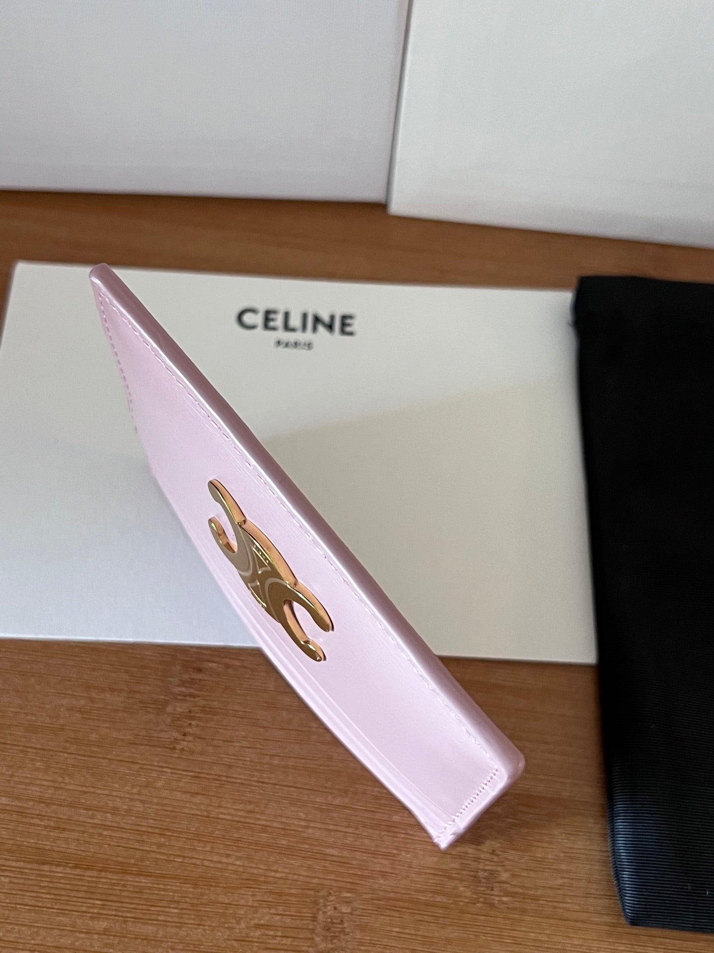 TRIOMPHE Card Holder Pink Cowhide& Fabric GHW