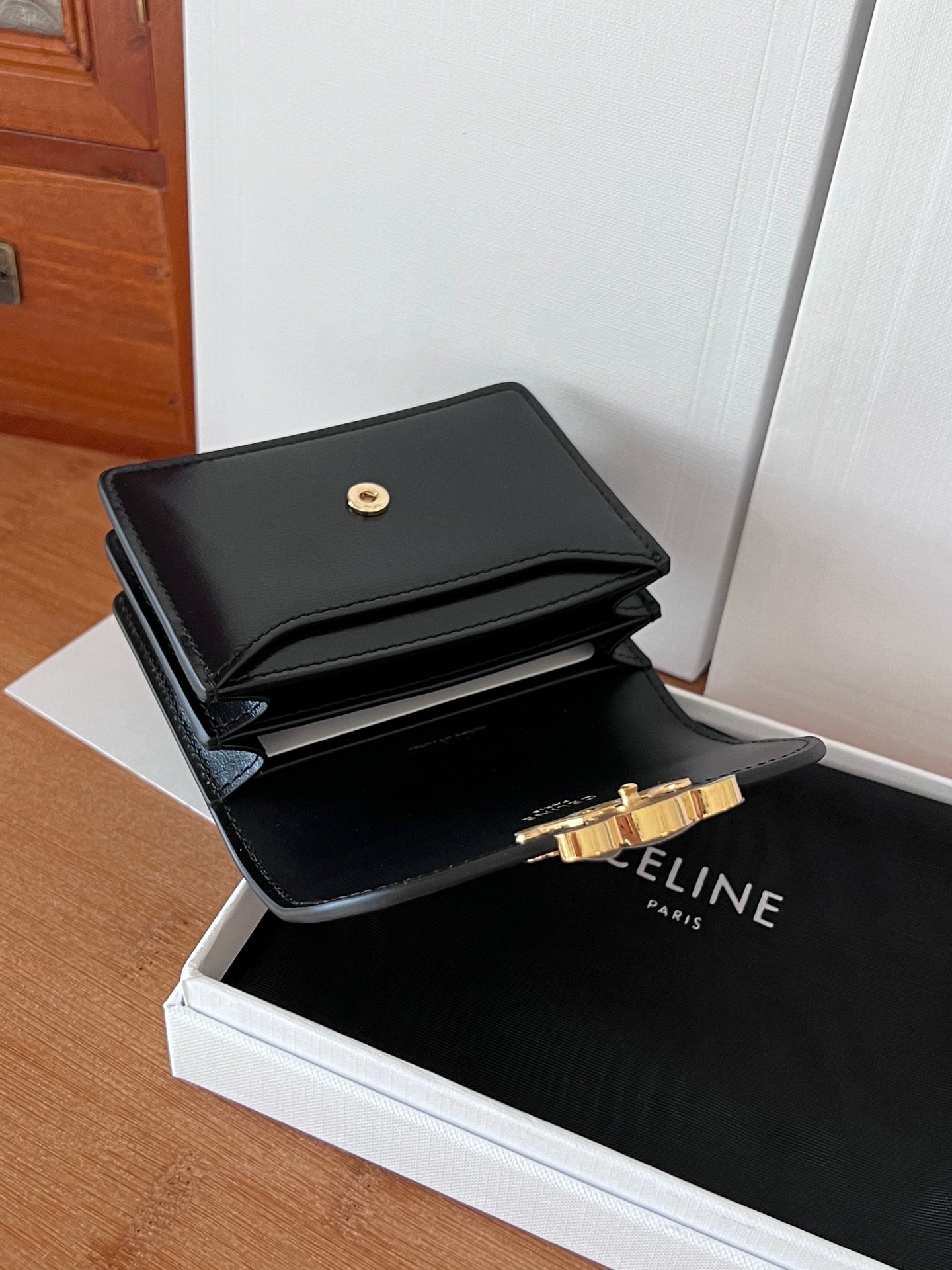 TRIOMPHE Business Card Holder Black Cowhide GHW