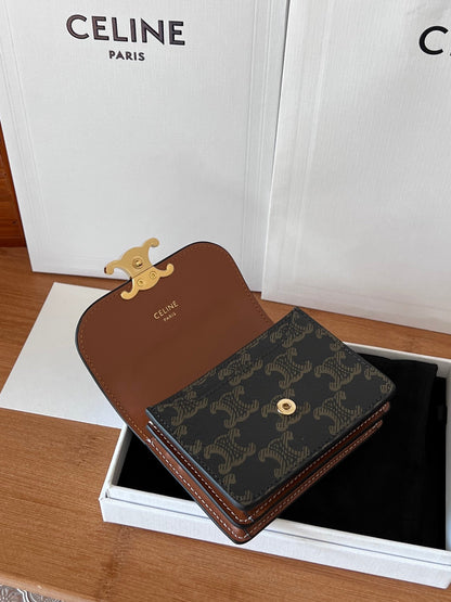 TRIOMPHE Business Card Holder Tan Cowhide GHW