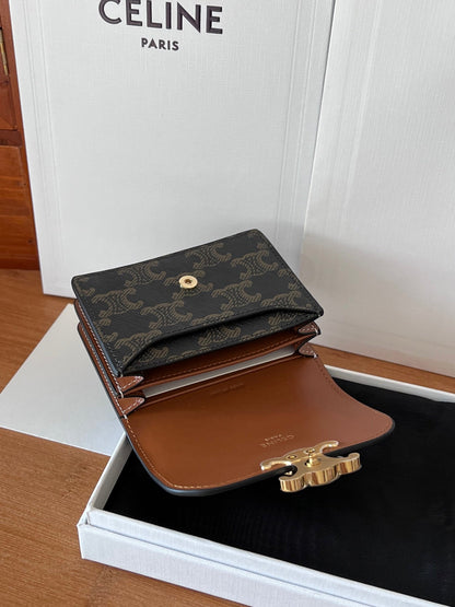 TRIOMPHE Business Card Holder Tan Cowhide GHW