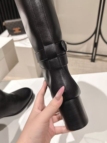 Celine Garance Triomphe High Boot 60mm Black Calfskin