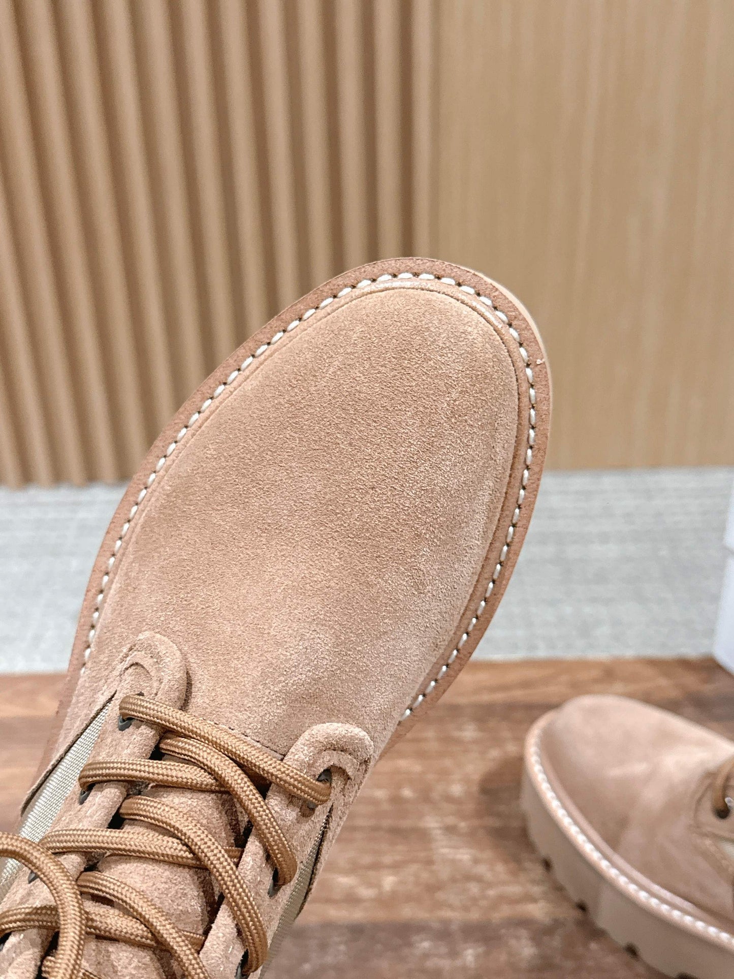 Celine 25 Bulky Lace-up Boot Tan Suede 554012
